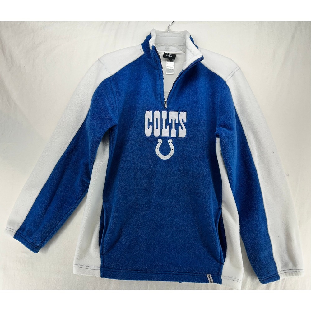 Reebok NFL Indianapolis Colts Kids Large 14/16 Blue White Fleece Quarter Zip